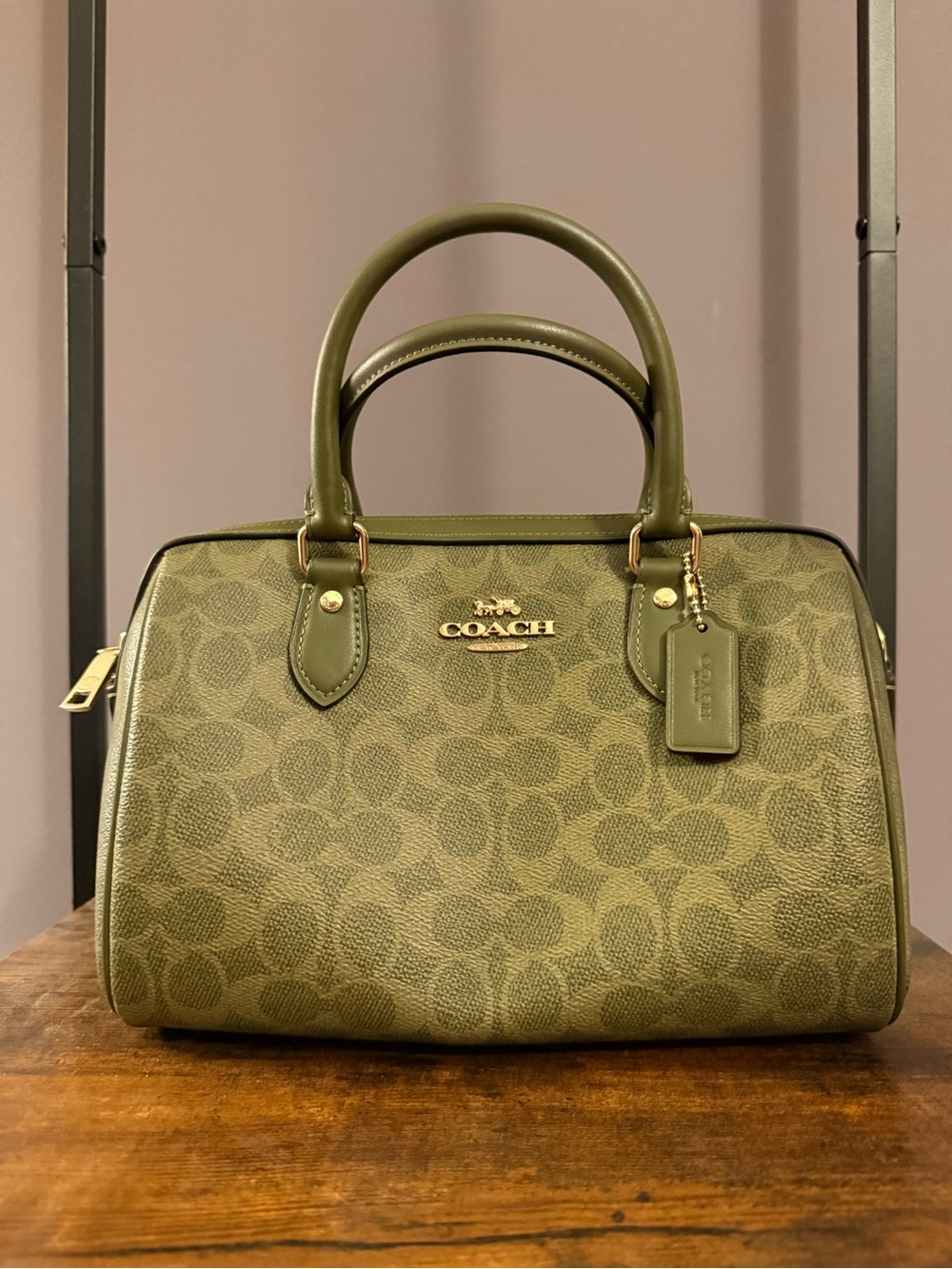 Coach Olive Green Signature Rowan Satchel
